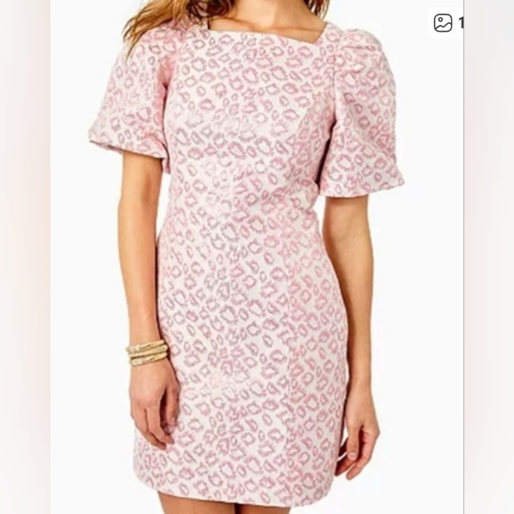 Lilly Pulitzer Pink Leopard-Print Short Sleeve Shift Dress